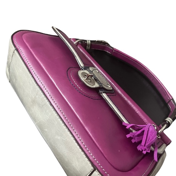 Coach Willis EUC Legacy City Colorblock Magenta Leather Satchel Crossbody - Picture 8 of 14